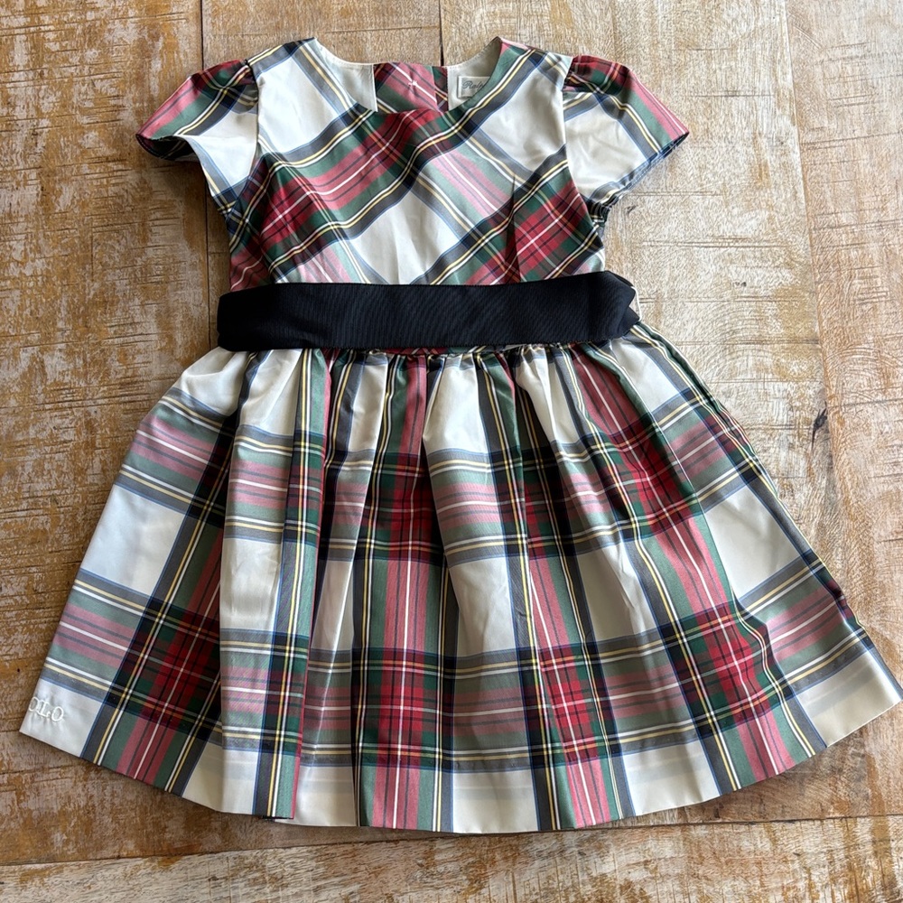 Ralph Lauren Girls Plaid Holiday Dress in Cream, Red, Green